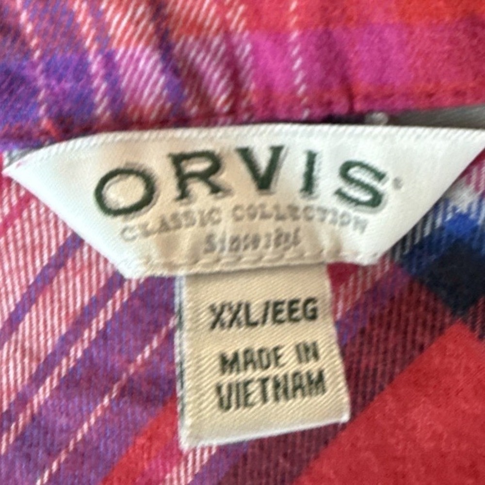Orvis Classic Collection Red Purple Plaid Flannel Button Down Shirt Womens XXL - Picture 2 of 6